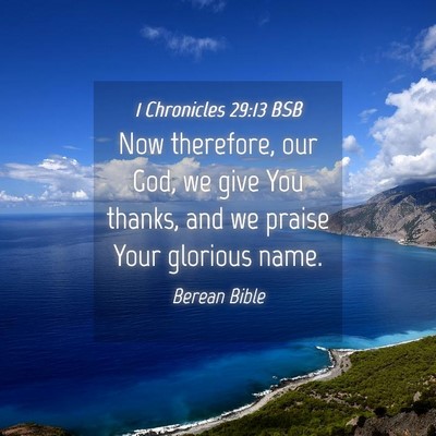 Picture 04 - 1 Chronicles 29:13 BSB - Now therefore, our God, we give You thanks, and - Bible Verse Picture