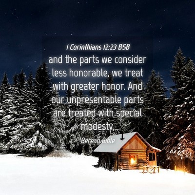 Picture 04 - 1 Corinthians 12:23 BSB - and the parts we consider less honorable, we - Bible Verse Picture