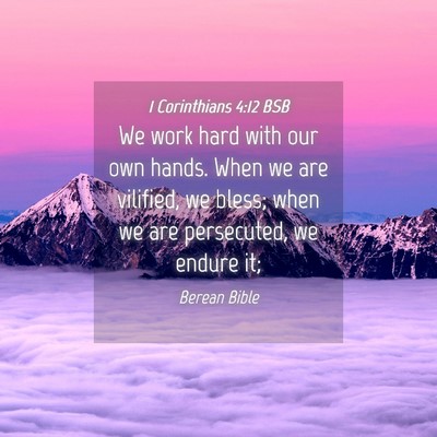 Picture 04 - 1 Corinthians 4:12 BSB - We work hard with our own hands. When we are - Bible Verse Picture
