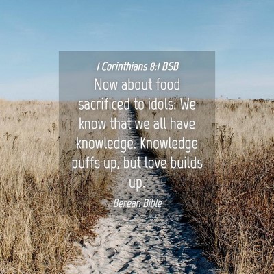 Picture 04 - 1 Corinthians 8:1 BSB - Now about food sacrificed to idols: We know that - Bible Verse Picture
