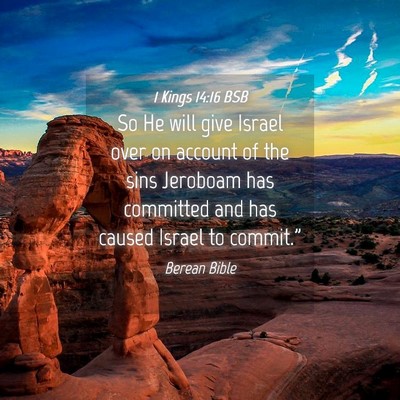 Picture 04 - 1 Kings 14:16 BSB - So He will give Israel over on account of the - Bible Verse Picture