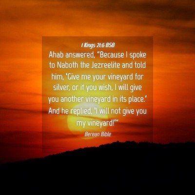 Picture 04 - 1 Kings 21:6 BSB - Ahab answered, “Because I spoke to Naboth the - Bible Verse Picture