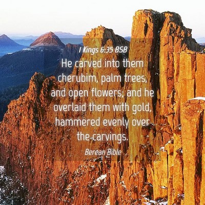 Picture 04 - 1 Kings 6:35 BSB - He carved into them cherubim, palm trees, and - Bible Verse Picture
