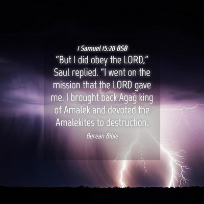 Picture 04 - 1 Samuel 15:20 BSB - “But I did obey the LORD,” Saul replied. “I - Bible Verse Picture