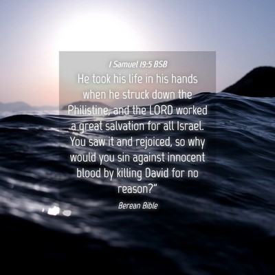 Picture 04 - 1 Samuel 19:5 BSB - He took his life in his hands when he struck down - Bible Verse Picture