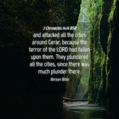 Picture 04 - 2 Chronicles 14:14 BSB - and attacked all the cities around Gerar, because - Bible Verse Picture