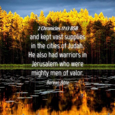 Picture 04 - 2 Chronicles 17:13 BSB - and kept vast supplies in the cities of Judah. He - Bible Verse Picture