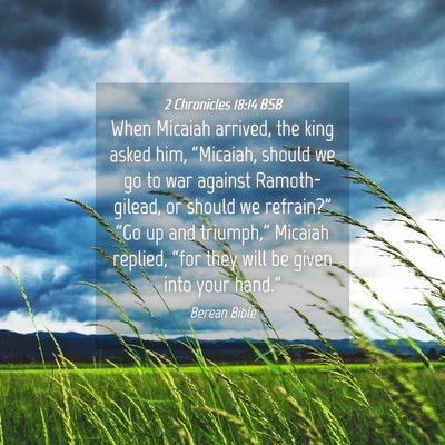 Picture 04 - 2 Chronicles 18:14 BSB - When Micaiah arrived, the king asked him, - Bible Verse Picture