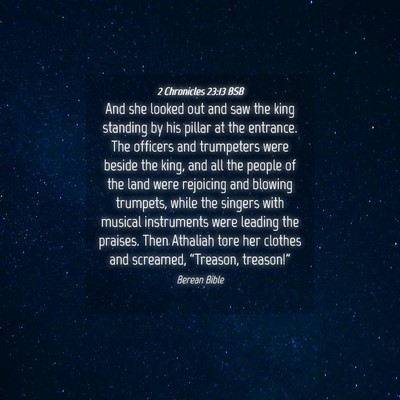 Picture 04 - 2 Chronicles 23:13 BSB - And she looked out and saw the king standing by - Bible Verse Picture