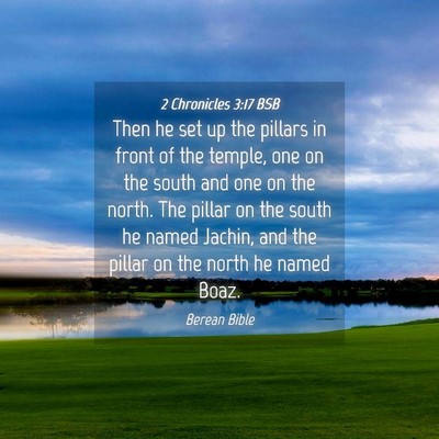 Picture 04 - 2 Chronicles 3:17 BSB - Then he set up the pillars in front of the - Bible Verse Picture