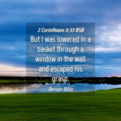 Picture 04 - 2 Corinthians 11:33 BSB - But I was lowered in a basket through a window in - Bible Verse Picture