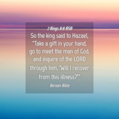 Picture 04 - 2 Kings 8:8 BSB - So the king said to Hazael, “Take a gift in - Bible Verse Picture