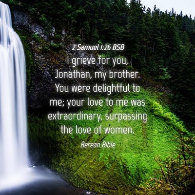 Picture 04 - 2 Samuel 1:26 BSB - I grieve for you, Jonathan, my brother. You were - Bible Verse Picture
