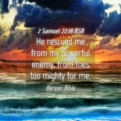 Picture 04 - 2 Samuel 22:18 BSB - He rescued me from my powerful enemy, from foes - Bible Verse Picture