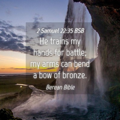 Picture 04 - 2 Samuel 22:35 BSB - He trains my hands for battle; my arms can bend a - Bible Verse Picture