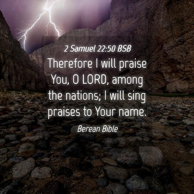 Picture 04 - 2 Samuel 22:50 BSB - Therefore I will praise You, O LORD, among the - Bible Verse Picture
