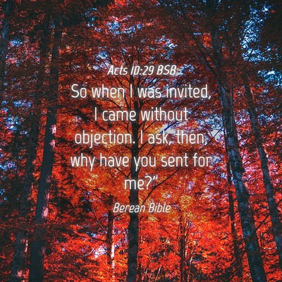 Picture 04 - Acts 10:29 BSB - So when I was invited, I came without objection. - Bible Verse Picture