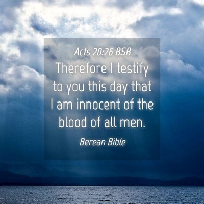 Picture 04 - Acts 20:26 BSB - Therefore I testify to you this day that I am - Bible Verse Picture