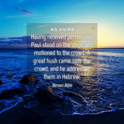 Picture 04 - Acts 21:40 BSB - Having received permission, Paul stood on the - Bible Verse Picture