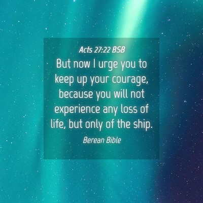 Picture 04 - Acts 27:22 BSB - But now I urge you to keep up your courage, - Bible Verse Picture