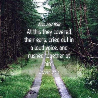 Picture 04 - Acts 7:57 BSB - At this they covered their ears, cried out in a - Bible Verse Picture