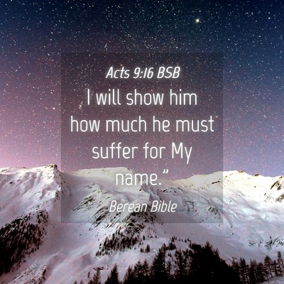 Picture 04 - Acts 9:16 BSB - I will show him how much he must suffer for My - Bible Verse Picture