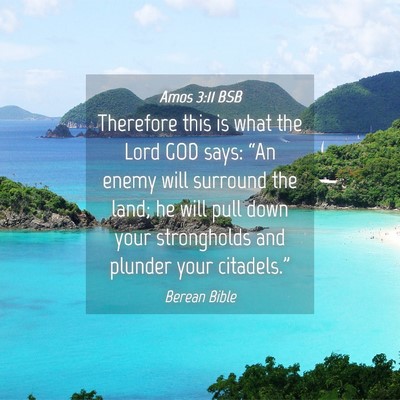 Picture 04 - Amos 3:11 BSB - Therefore this is what the Lord GOD says: “An - Bible Verse Picture