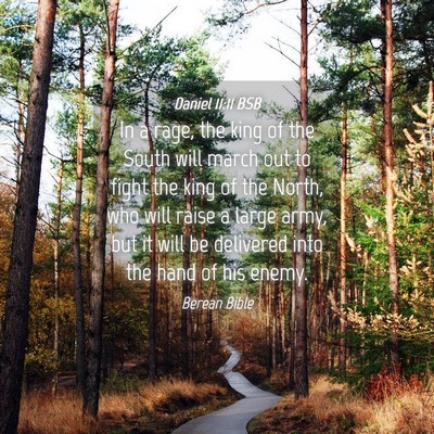 Picture 04 - Daniel 11:11 BSB - In a rage, the king of the South will march out - Bible Verse Picture