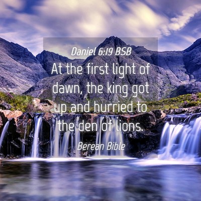 Picture 04 - Daniel 6:19 BSB - At the first light of dawn, the king got up and - Bible Verse Picture
