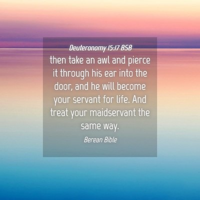 Picture 04 - Deuteronomy 15:17 BSB - then take an awl and pierce it through his ear - Bible Verse Picture