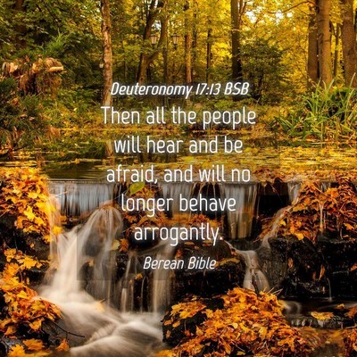 Picture 04 - Deuteronomy 17:13 BSB - Then all the people will hear and be afraid, and - Bible Verse Picture