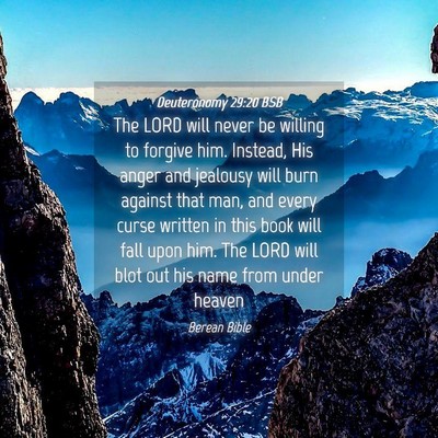 Picture 04 - Deuteronomy 29:20 BSB - The LORD will never be willing to forgive him. - Bible Verse Picture