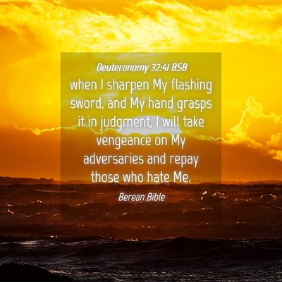 Picture 04 - Deuteronomy 32:41 BSB - when I sharpen My flashing sword, and My hand - Bible Verse Picture