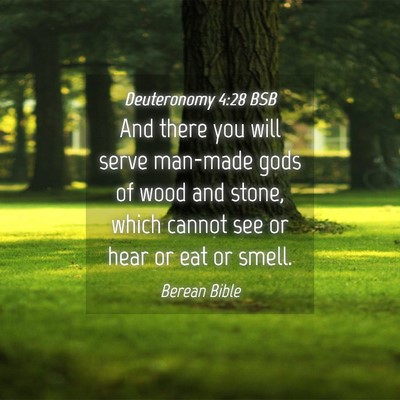 Picture 04 - Deuteronomy 4:28 BSB - And there you will serve man-made gods of wood - Bible Verse Picture