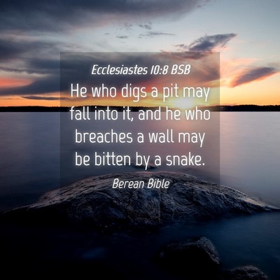 Picture 04 - Ecclesiastes 10:8 BSB - He who digs a pit may fall into it, and he who - Bible Verse Picture