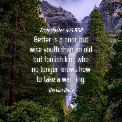 Picture 04 - Ecclesiastes 4:13 BSB - Better is a poor but wise youth than an old but - Bible Verse Picture