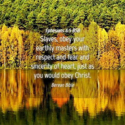 Picture 04 - Ephesians 6:5 BSB - Slaves, obey your earthly masters with respect - Bible Verse Picture