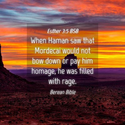 Picture 04 - Esther 3:5 BSB - When Haman saw that Mordecai would not bow down - Bible Verse Picture