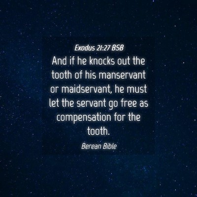 Picture 04 - Exodus 21:27 BSB - And if he knocks out the tooth of his manservant - Bible Verse Picture