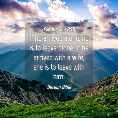 Picture 04 - Exodus 21:3 BSB - If he arrived alone, he is to leave alone; if he - Bible Verse Picture