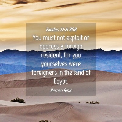 Picture 04 - Exodus 22:21 BSB - You must not exploit or oppress a foreign - Bible Verse Picture