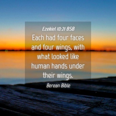 Picture 04 - Ezekiel 10:21 BSB - Each had four faces and four wings, with what - Bible Verse Picture