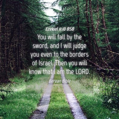 Picture 04 - Ezekiel 11:10 BSB - You will fall by the sword, and I will judge you - Bible Verse Picture