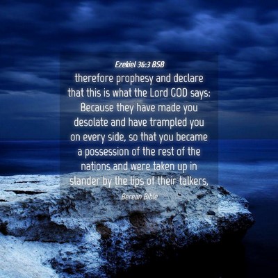 Picture 04 - Ezekiel 36:3 BSB - therefore prophesy and declare that this is what - Bible Verse Picture