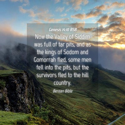 Picture 04 - Genesis 14:10 BSB - Now the Valley of Siddim was full of tar pits, - Bible Verse Picture