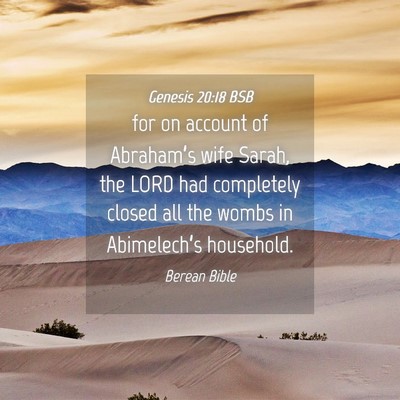 Picture 04 - Genesis 20:18 BSB - for on account of Abraham’s wife Sarah, the - Bible Verse Picture