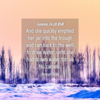Picture 04 - Genesis 24:20 BSB - And she quickly emptied her jar into the trough - Bible Verse Picture