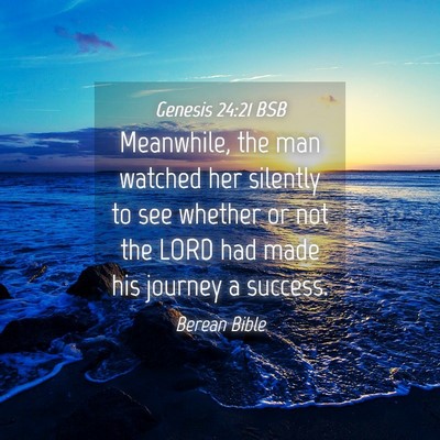 Picture 04 - Genesis 24:21 BSB - Meanwhile, the man watched her silently to see - Bible Verse Picture