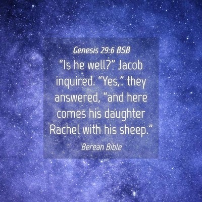 Picture 04 - Genesis 29:6 BSB - “Is he well?” Jacob inquired. “Yes,” they - Bible Verse Picture