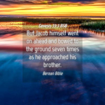 Picture 04 - Genesis 33:3 BSB - But Jacob himself went on ahead and bowed to the - Bible Verse Picture